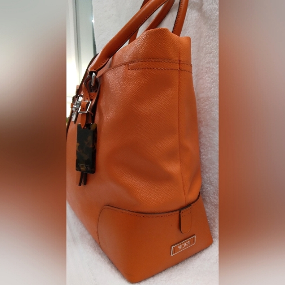 Tumi Orange Leather Tote Shoulder Bag - Picture 3 of 14